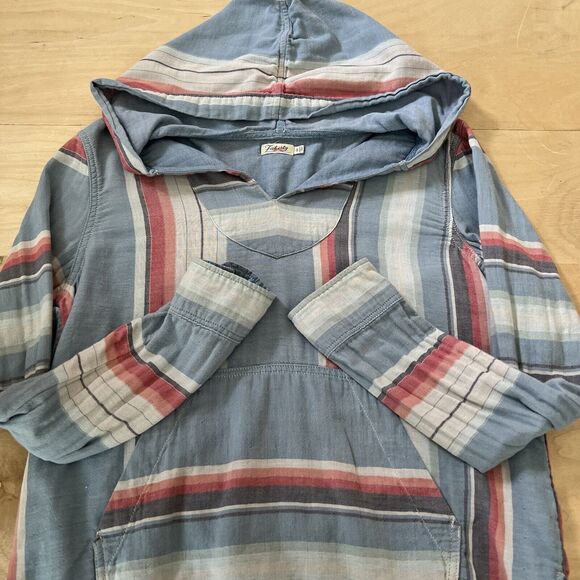 Faherty Baja Poncho Women's Small Multicolor Striped Hooded Pullover - Picture 3 of 8